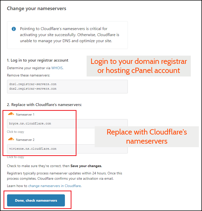 Servidores de nombres de cambio de Cloudflare