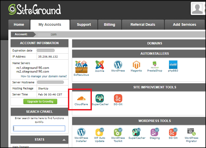 Opción Siteground cPanel Cloudflare
