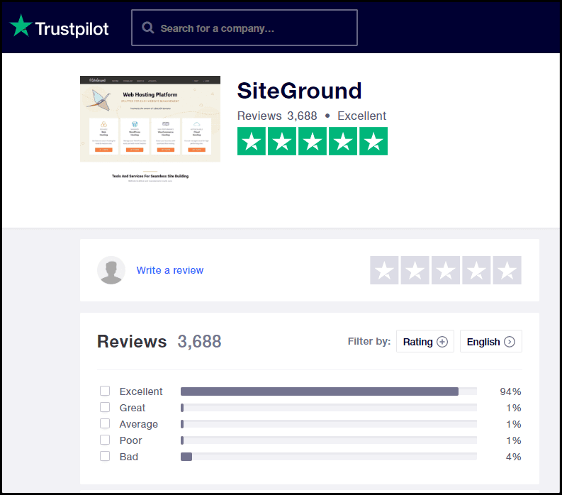 Siteground Trustpilot review0